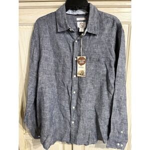 Panama Jack Shirt Men's XL 100% Linen Navy Long Sleeve Collared Button Down NEW